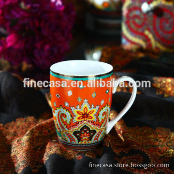 14OZ Luxury Fine White Porcelain Mug of Paisley                
                                    Quality Assured